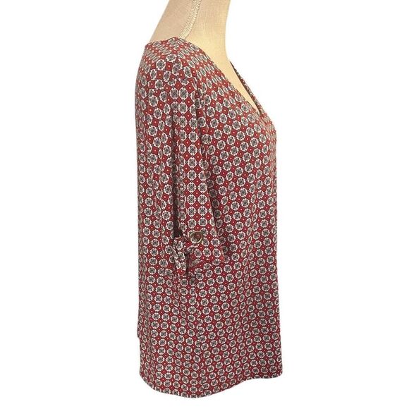 Liz Claiborne, Large, Slit Sleeve V Neck Pullover Top, Red White & Lavender NWOT - Picture 4 of 7